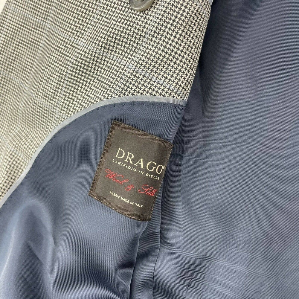 Brooks Brothers Full Canvas Gray Blue Windowpane Check Wool Silk Drago 42L - Picture 5 of 7